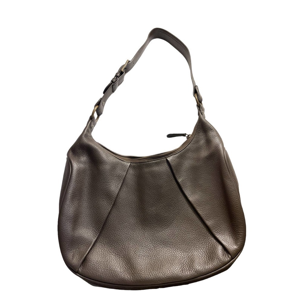 Eddie Bauer Genuine Cow Leather Purse Shoulder Bag Zipper Hobo Adjustable Brown